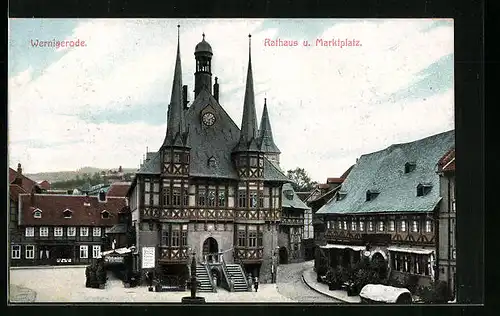 AK Wernigerode / Harz, Rathaus und Marktplatz