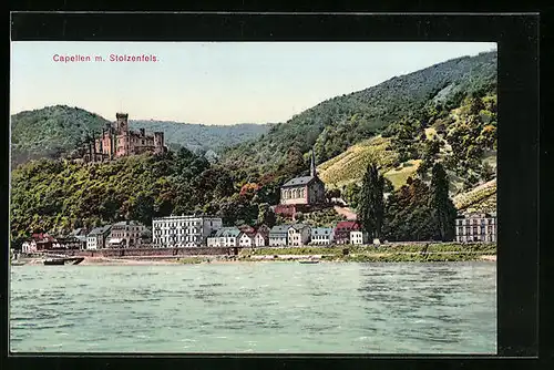 AK Capellen, Ortsansicht mit Burg Stolzenfels