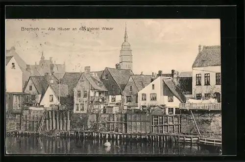 AK Bremen, Alte Häuser an der kleinen Weser