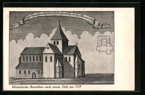 AK Memleben, Klosterkirche nach einem Stich von 1729