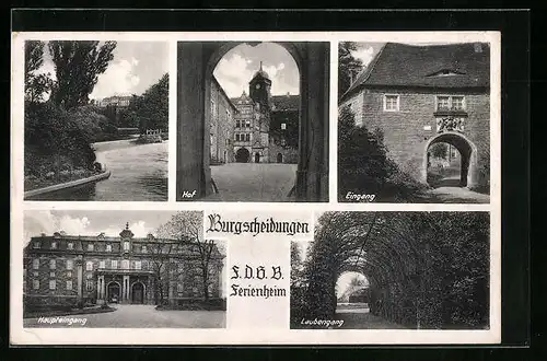 AK Burgscheidungen, FDGB-Ferienheim mit Eingangsbereich, Hof und Laubengang