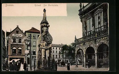 AK Bremen, Marktplatz mit Roland-Statue