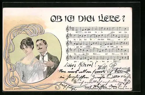 AK Mann gesteht der jungen Frau seine Liebe, Ob ich Dich liebe?, Jugendstil