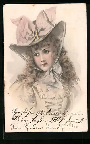 AK Junges Mädchen mit sommerlichem Hut, Jugendstil