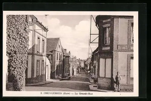 AK Chennebrun, La Grande-Rue, Strassenpartie