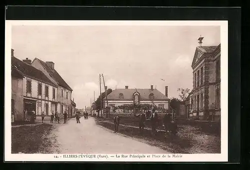 AK Illiers-l`Évêque, La Rue Principale et Place de la Mairie