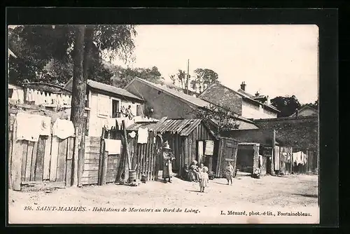 AK Saint-Mammes, Habitations de Mariniers au Bord du Loing