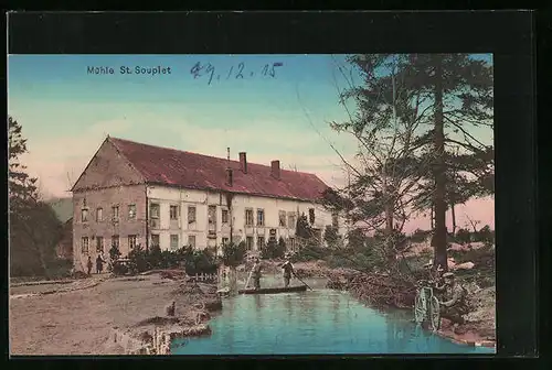AK St. Souplet, Mühle und Boot mit Soldaten