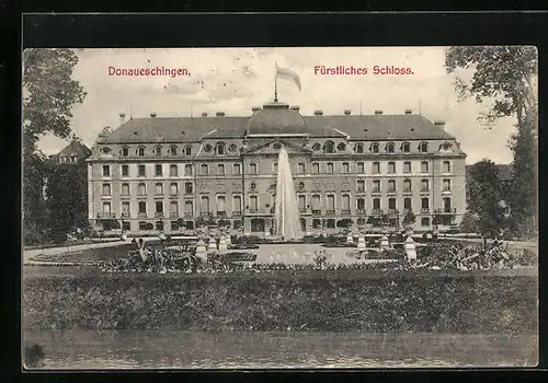 AK Donaueschingen, Fürstliches Schloss mit Fontäne