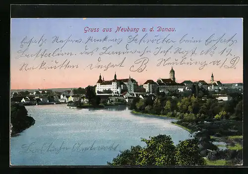 AK Neuburg a.d. Donau, Uferpartie mit Schloss