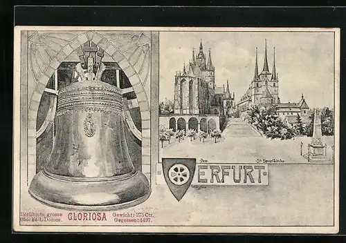 Künstler-AK Erfurt, Dom und St. Severikirche, Grosse Glocke des Domes Gloriosa