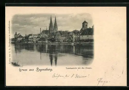 AK Regensburg, Totalansicht mit der Donau