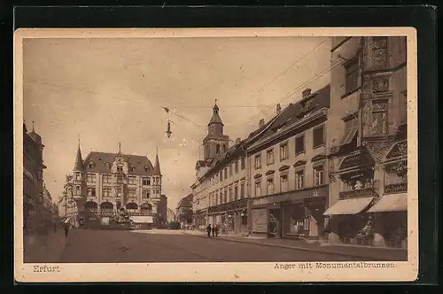AK Erfurt, Anger mit Geschäften und Monumentalbrunnen