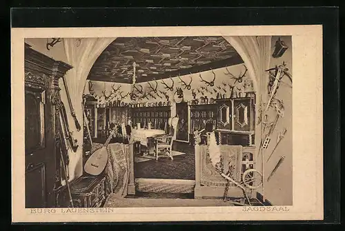 AK Ludwigsstadt, Burg Lauenstein, Jagdsaal, Innenansicht