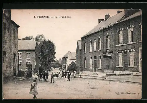 AK Feignies, La Grand`Rue, Strassenpartie