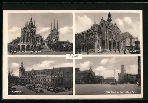 AK Erfurt, Dom und St. Severikirche, Hauptbahnhofs-Vorplatz, Hauptpost