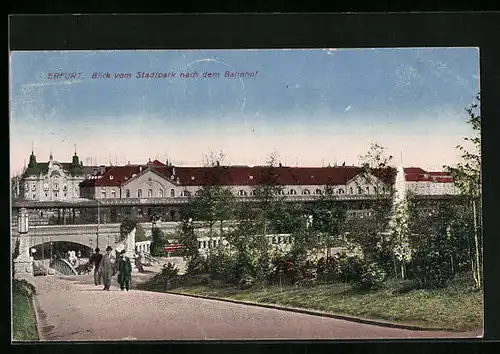 AK Erfurt, Blick vom Stadtpark nach dem Bahnhof