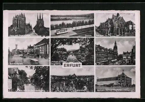 AK Erfurt, Hermann Göring-Flughafen, Bahnhofsplatz, Anger mit Strassenbahn