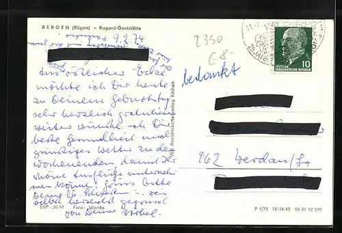 AK Bergen / Rügen, Rugard-Gaststätte