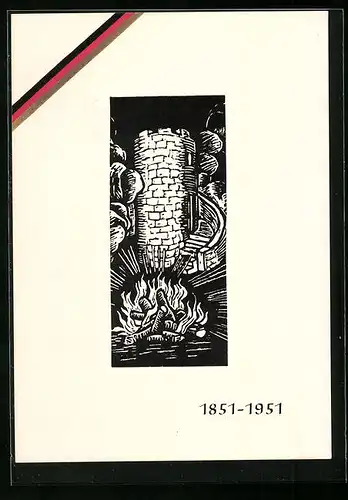 AK Freiburg i. Br., 100 Jahre Burschenschaft Teutonia 1851-1951, Feuer am Turm, studentische Szene