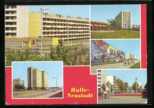 AK Halle-Neustadt, Gaststätte Halloren-Eck, Internat, Kindergarten, Schwimmhalle und Wohngebiet