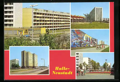 AK Halle-Neustadt, Gaststätte Halloren-Eck, Internat, Kindergarten, Schwimmhalle und Wohngebiet