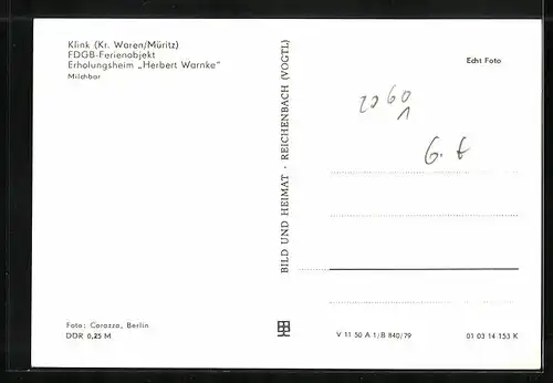 AK Klink / Müritz, FDGB-Ferienobjekt Erholungsheim Herbert Warnke, Milchbar