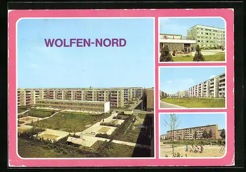 AK Wolfen-Nord, Strasse der Jugend, Kaufhalle und Altersheim, Ringer der Bauarbeiter, Am Spielplatz