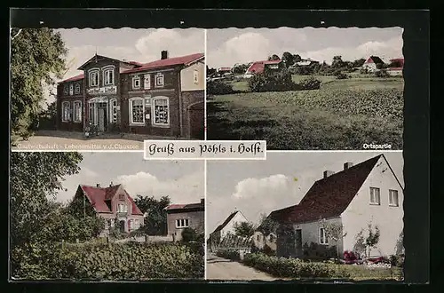 AK Pöhls i. Holst., Gastwirtschaft und Lebensmittel Claussen, Ortspartien