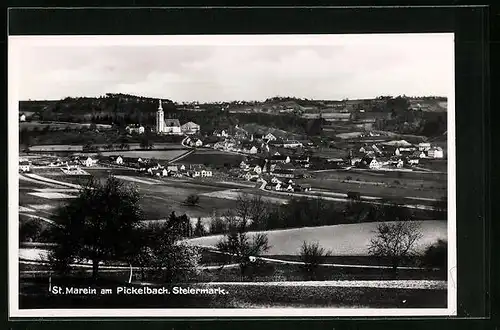 AK St. Marein am Pickelbach, Panoramaansicht der Ortschaft mit der Kirche