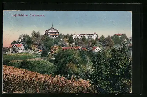 AK Lassnitzhöhe, Unterkunftshaus von den Feldern aus gesehen