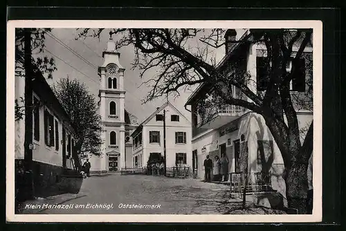 AK Klein Mariazell am Eichkögl, vor dem Kirchturm