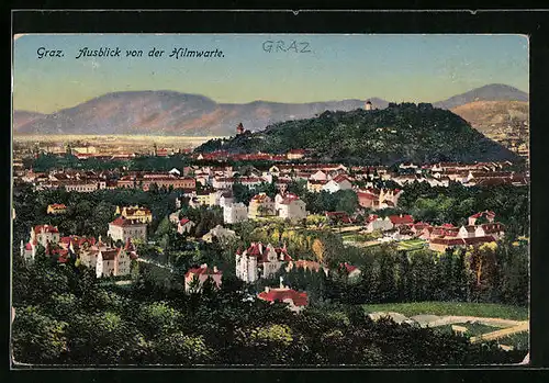 AK Graz, Ausblick auf die Stadt von der Hilmwarte aus