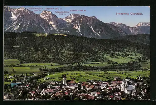 AK Schladming - Obersteier, Generalansicht, Blick zum Eselstein, Schelchenspitze und Sinabeli