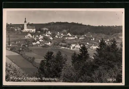 AK St. Marein a. Pickelbach, Ortstotale und Blick auf die Kirche