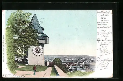 AK Graz, Blick vom Uhrturm am Schlossberg auf die Stadt