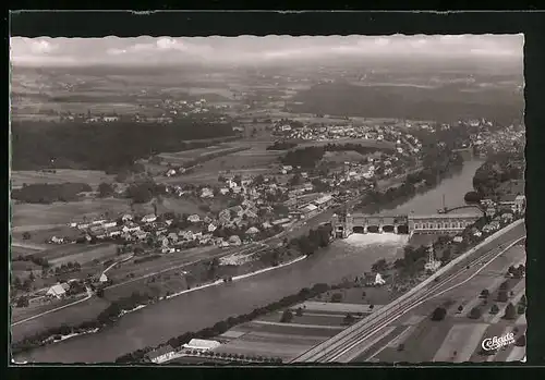 AK Laufenburg a. Rhein, Generalansicht der Stadt mit Blick auf die Schleuse, Fliegeraufnahme