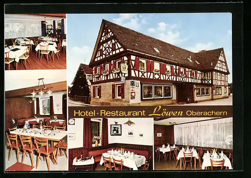 AK Oberachern, Hotel-Restaurant Löwen, Aussenansicht, in den Gasträumen