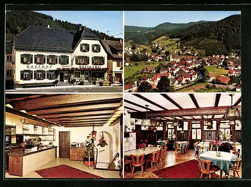 AK Schenkenzell im Schwarzwald, Hotel-Pension und Metzgerei zum Ochsen, Bar, Gastraum, Stadttotale