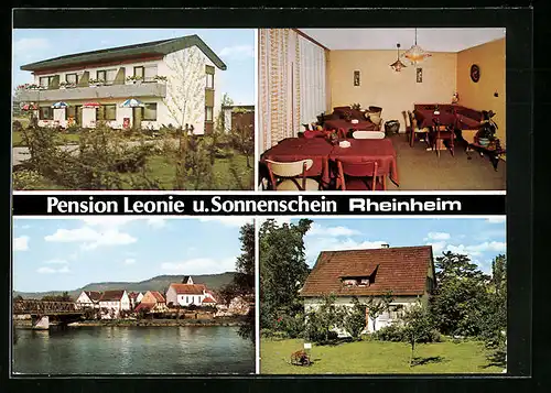 AK Rheinheim - Küssaberg, Pension Garni Leonie mit Haus Sonnenschein, Aussenansicht, im Garten, Gastraum