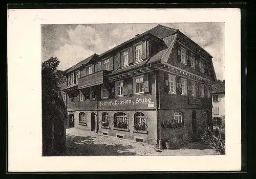 AK Oberharmersbach im Schwarzwald, Gasthof und Pension zur Stube zum Sternen u. den drei wilden Schweinsköpfen