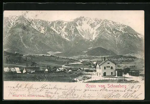 AK Puchberg am Schneeberg, am Unterkunftshaus, Blick auf die Berge