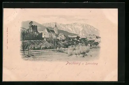 AK Puchberg am Schneeberg, Blick zur Kirche und auf das Gebirge