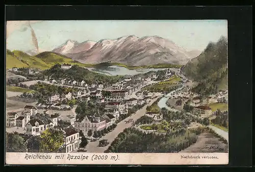 AK Reichenau, Generalansicht mit Blick auf die Raxalpe