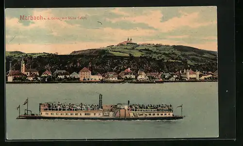 AK Marbach a. d. Donau, Ausflugsdampfer mit Blick auf den Ort