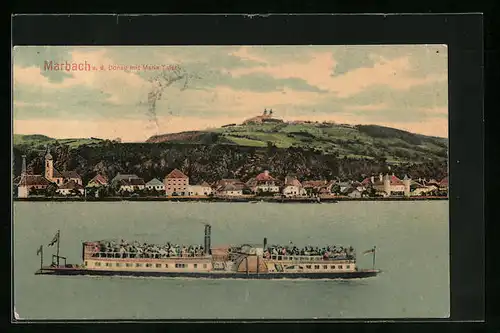 AK Marbach a. d. Donau, Panoramaansicht mit einem Ausflugsdampfer im Vordergrund