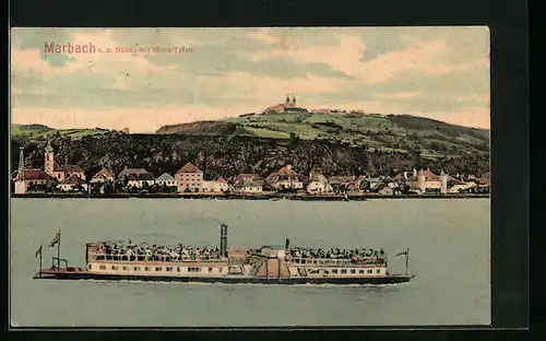 AK Marbach a. d. Donau, Panorama der Stadt, Ausflugsdampfer auf dem Fluss