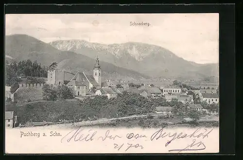 AK Puchberg am Schneeberg, Alpenpanorama mit der Kirche im Vordergrund