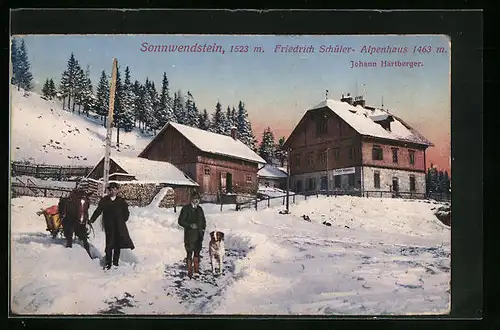 AK Semmering, Sonnwendstein, das Friedrich Schüler - Alpenhaus im Schnee, Johann Hartberger