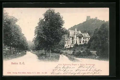 AK Baden, Villa Erzherzog Eugen und Ruine Rauhenegg